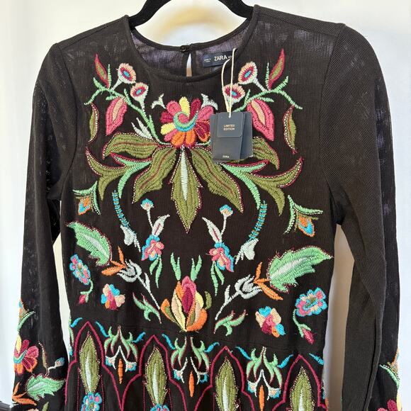 Zara Knit Beaded Embroidered Dress Boho Floral Wedding Guest Whimsygoth Small - Picture 3 of 15